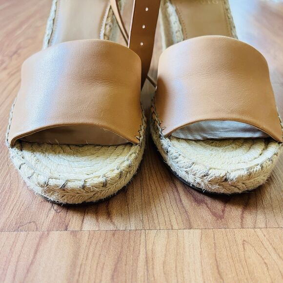 VINCE CAMUTO Lerra Camel Leather Espadrille Wedge Ankle Strap Sandal Sz 7M 37.5 - Picture 5 of 12